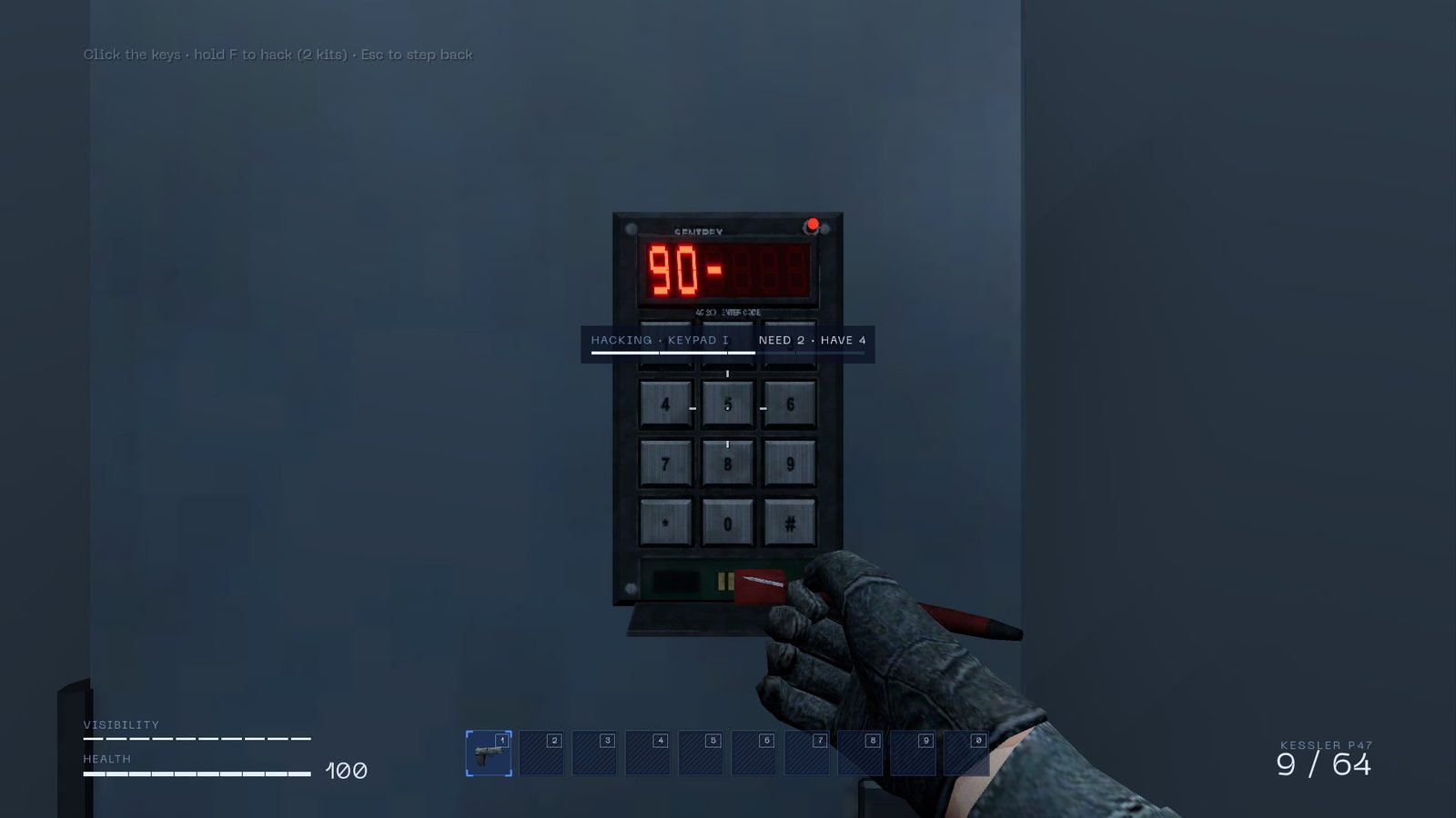A bypass kit working a keypad lock, digits cycling on the display